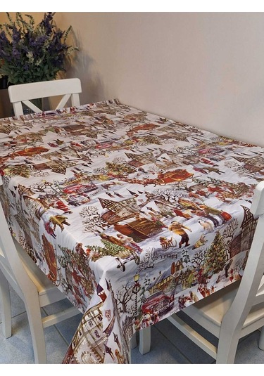 Yeni Yıl Desenli Elyaflı Pvc Masa Örtüsü Silinebilir Ve Su Geçirmez Muşamba Dkrm24b Beyaz