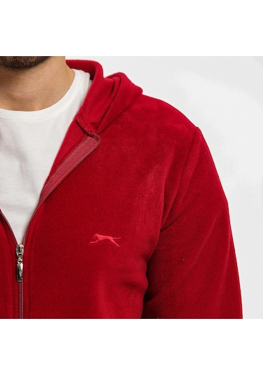 Slazenger SAMSON IN Erkek Fermuarlı Kapüşonlu Cepli Bordo Polar