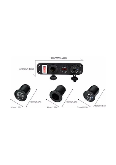 Çift Usb Araç Şarj Soketi Voltmetre Çakmaklık 12V Aç Kapa Anahtar (491910264)