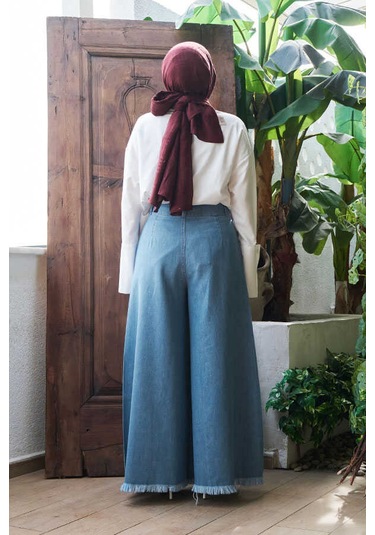 1153-denim Püsküllü Pantolon Etek Açık Mavi Açık Mavi
