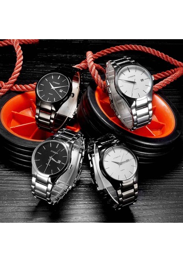 Skycity Curren Kol Saati: Basit Tasarım, Gümüş Çelik Kordon, Takvim Gösterimi, Gündelik Su Geçirmez, Siyah Disk Siyah