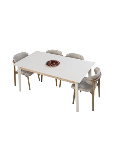 Uriel Yemek Odası Takımı Yemek Masası + 4 Adet Sandalye Beyaz
