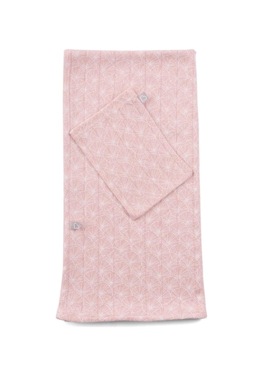 Çift Katlı Müslin Örtü Ve Kese Seti 100X100 Cm Pembe Yapraklar - Pembe