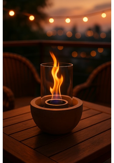 Beton Masaüstü Şömine Dumansız Dekoratif Biyoetanol Şömine + 1 Lt Yakıt Hediyeli Terra Fire Z.2