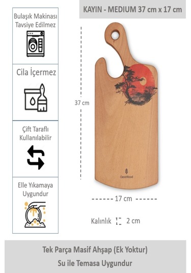 Yekpare Masif Ahşap Sunum Kesme Tahtası Desenli Kayın Medium 3
