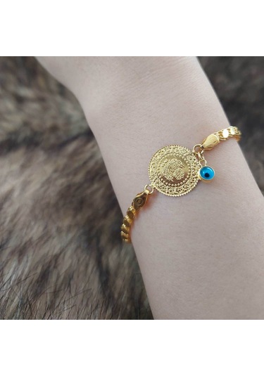 Altınbeyi Çeyrek Altınlı Pullu Zincirli Bileklik Sarı Altın