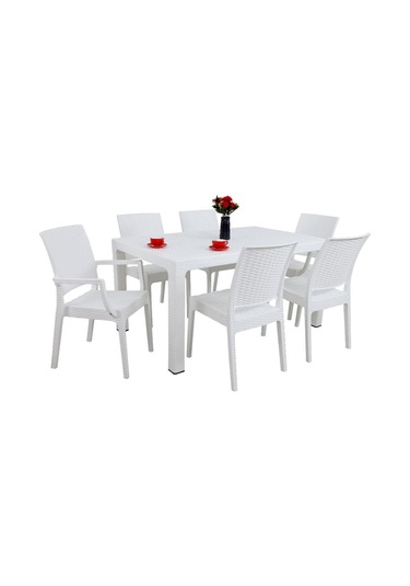 Luna Elit 90x150 Rattan 2 Elit Koltuk 4 Elit Sandalye Masa Takımı Beyaz