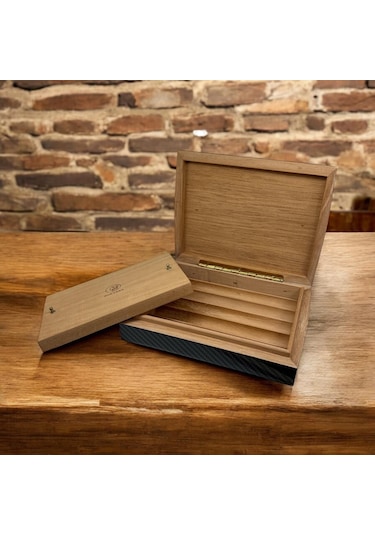 Guevara Karbon Desen Mini Puro Kutusu Humidor Siyah 5s