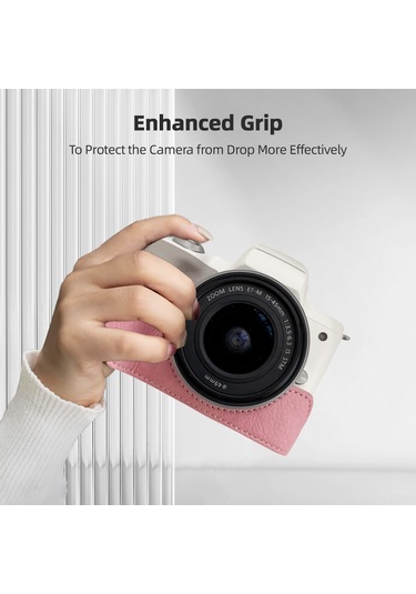 Youtek Eos M50/m50 Iı/m5 İçin Pembe Deri Kılıf - Tripod Bağlantılı, Omuz Askılı