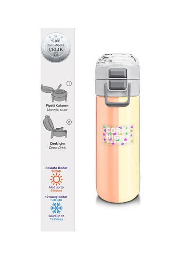 Coral High Kids Renkli Çizgili Desenli Pipetli Ve Direkt İçim Çelik Termos 500 Ml 31880 Çok Renkli