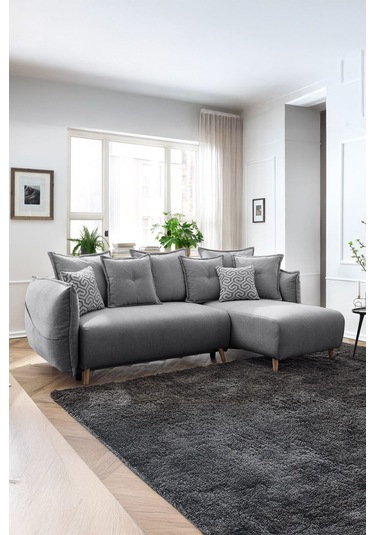 Puffy Sandıklı Köşe Koltuk Gri Sağ Köşe Gri