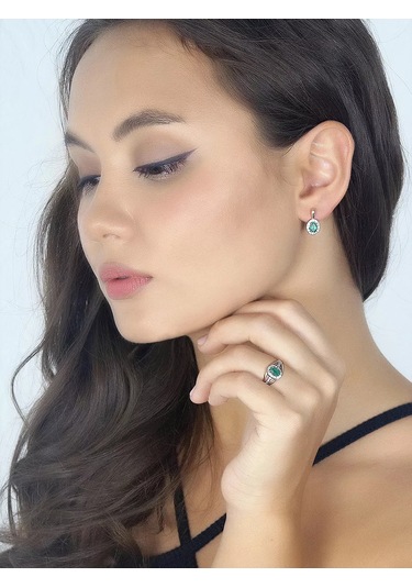 Pavlova Jewelry Gümüş Altın Kaplama Yeşil Akik Taşlı Yüzük 164436365 Yeşil