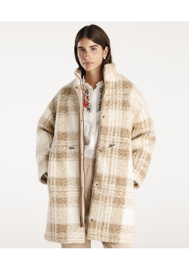 Yargıcı Beli Lastikli Çıtçıtlı Palto Bej