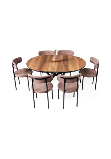 Roza Yuvarlak Highgloss Açılır Mutfak Yemek Masası 120cm Ceviz