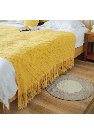 Airron Eternal Luck Düz Renk Dört Mevsim Kanepe Battaniyesi Sarı