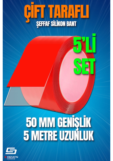 S-dizayn Çift Taraflı Bant 50mm X 5 Metre 5'li Paket Şeffaf Silikon Vhb Bant A+kalite 10 MM x 33 M