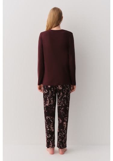 Suwen Ezra Pijama Takımı Sh2623066091 Kahverengi Desenli