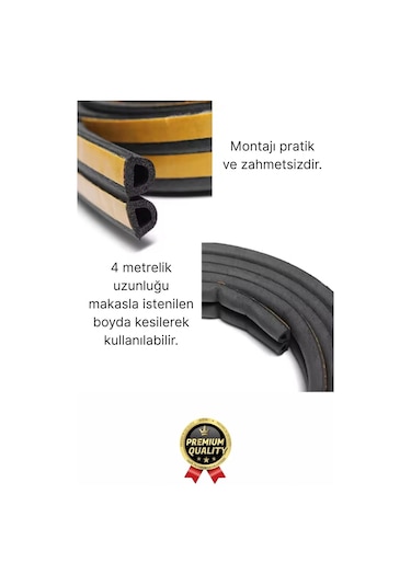 Güçlü Kendinden Yapışkanlı Kapı Pencere Soğuk Hava Geçirmez Yalıtım İzolasyon Siyah Fitil 4 Metre Diğer