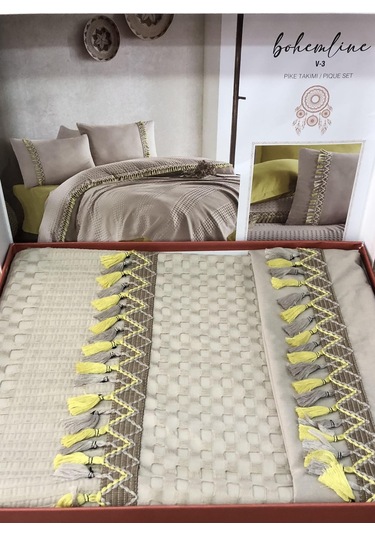 Clasy Butik Tek Kişilik Pike Takımı Bohemline Bej V3 Bej