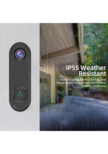 Kablosuz Görüntülü Kapı Zili İki Yönlü Ses 1080p Video Siyah