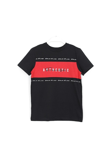 Dobakids Authentic Baskılı Erkek Çocuk T-Shirt 4-14 Yaş Siyah