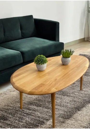 Fawdecor Asimetrik Masif Ahşap Modern İskandinav Oval Açık Meşe