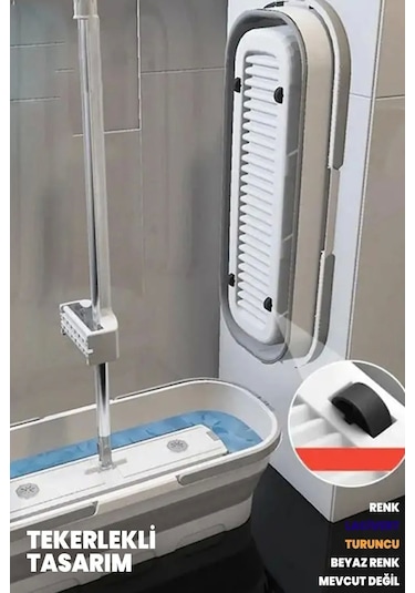 Tilbe Home Kendinden Sıkmalı Kovalı Mop Seti - Kendinden Sıkmalı Mop Katlanabilir Tekerlekli Kova 1