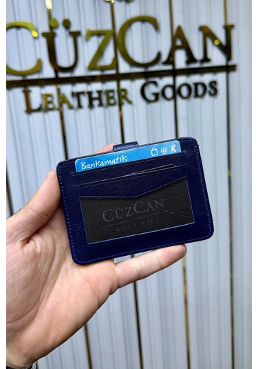 Cüzcan Jorvik Patlı Hakiki Deri Premium Kartlık Kişiye Özel İsim Baskılı Lacivert
