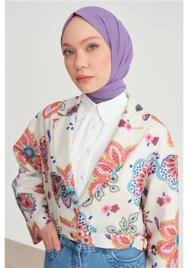 Armine Beli Tokalı Desenli Ceket 24y5407 Pembe Çok Renkli