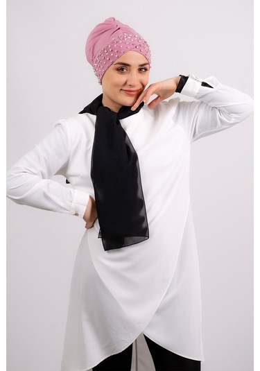 Gül Kurusu Pratik Hazır Geçmeli Tesettür Bone Sandy Kumaş Taşlı 1 Gülkurusu