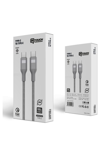 Type-c Type-c 100 W Örgü Data Ve Şarj Kablosu 2m Gri