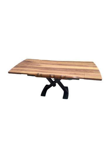 Masa Kütük Desen Takım Model X Metal Çelik Ayak Yan Açıl Tabla Be Kahverengi