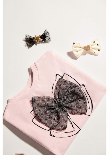 DeFacto Kız Bebek Bisiklet Yaka Kurdele Baskılı Kısa Kollu Tişört E5464A525SMPN86 Pembe DeFacto Kız Bebek Bisiklet Yaka Kurdele Baskılı Kısa Kollu Tişört E5464A525SMPN86 Pembe