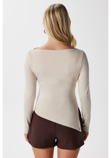 Kadın Most Poliamid Asimetrik Bej Uzun Kol Bluz Bej