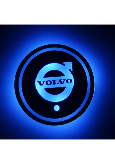 Honmex Volvo Araç İçin Işıklı Bardak Matı - Dekoratif Ambiyans Lambası, Otomatik Şarj Durdurma, 220mah Pil, 66mm Yuvarlak Kenar
