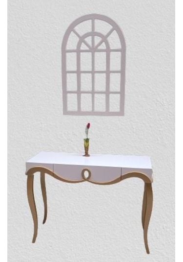 Dresuar CNC Çökertme Model Windows Ayna Gold Lake Beyaz Tabla Kayın Aslan Ayak El Yapımı Beyaz