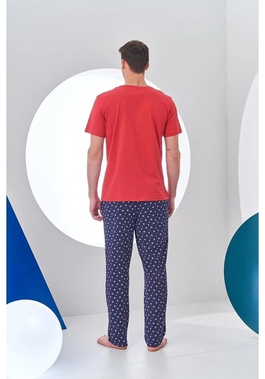 Pjs 24307 Erkek Bordo V Yaka Yelken Baskılı Kısa Kol Pijama Takımı Bordo