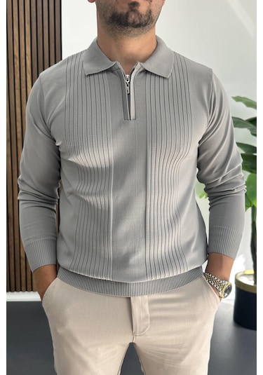 Erkek Çizgi Desenli Normal Kalıp Kazak Gri Edw422 Gri