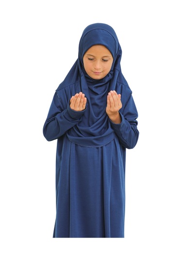 İki Parça Çocuk Elbisesi Seti Eşarp İle Takım Lacivert