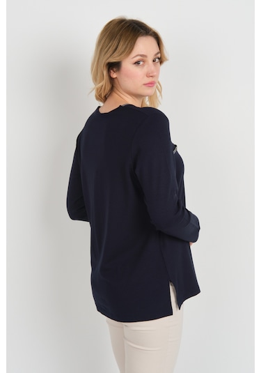 Detay Triko Kadın Süs Cepli Toka Detaylı Uzun Kol Anne Bluz 5717 Lacivert Lacivert