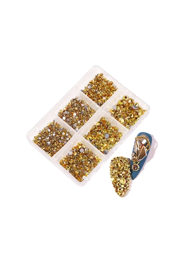 Qingmipy 900-1000 Adet Pırlanta Tırnak Süsleri, 6 Bölmeli Kutuda, Düz Tabanlı, Kolay Uygulama, Çeşitli Renkler, Dıy Tırnak Sanatı İçin Cam Altın