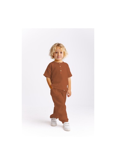 Müslin T-shirt Pantolonlu Takım Kiremit Kiremit