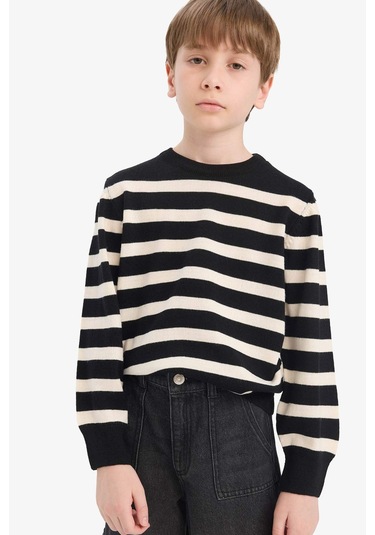 Defacto Erkek Çocuk Bisiklet Yaka Çizgili Kazak F0960a825wnbk81 Siyah