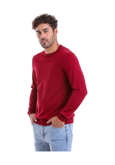 Hatemoğlu Erkek Regular Fit Pamuk Bisiklet Yaka Triko Kazak Bordo