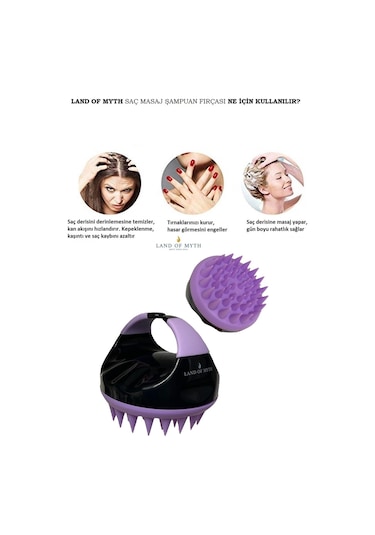 Land Of Myth Lom1402 Yeni Yumuşak Silikon Dişli Saç Derisi Masaj Fırçası Siyah