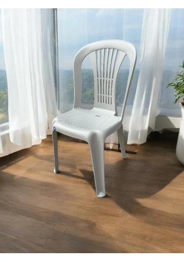 Kolsuz Plastik Sandalye Bahçe Balkon Ve Mutfak Sandalyesi Kırık Beyaz Gri