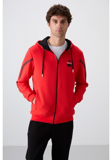 Tommy Life Fiesta - Siyah Pamuklu Kalın Yumuşak Dokulu Comfort Fit Baskılı Erkek Eşofman Takım - 85236 Kırmızı - Siyah