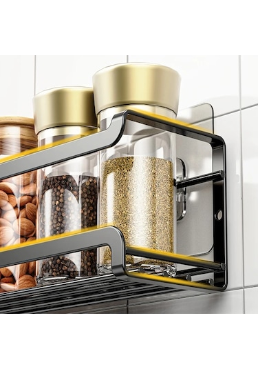 Honeybeeshop 2 Adet Baharat Rafı Duvara Monte Yapışkanlı Vida Asılı Baharat Organizatörü Mutfak Dolabı Kiler Kapı İçin 1100 Koyu Ceviz