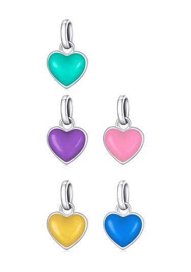 S925 Ayar Gümüş Kalp Kolye Dıy Bilezik Kolye Aksesuarları Sarı Çok Renkli