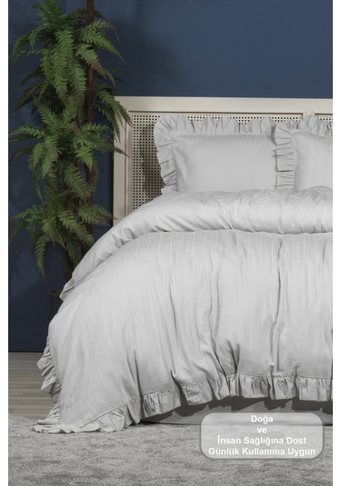 Elart Romantic Nevresim Takımı Çift Kişilik Lastikli Çarşaf 200x220 Cm Gri Gri